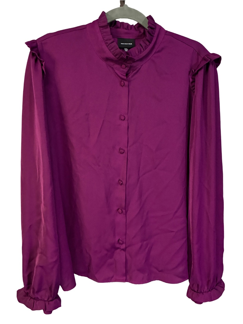 Who What Wear Magenta Ruffle-Trim Button Front Blouse